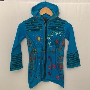 Rising International Embroidered Kid's Long Zip Hoodie Elf Blue Girl's Size 8